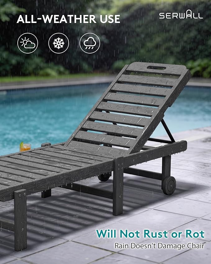 SERWALL Outdoor Chaise Lounge Set of 2, All-Weather HDPE Pool Lounge Chairs - Image 7