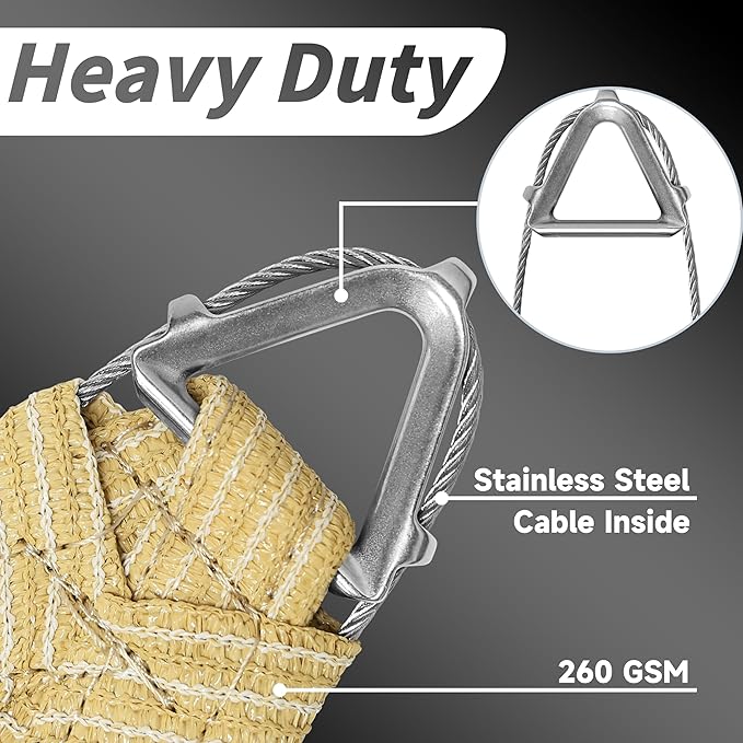 ShadeMart Heavy Duty 12' x 16' Beige Sun Shade Rectangle Pro Ring Shade Sail - Image 2