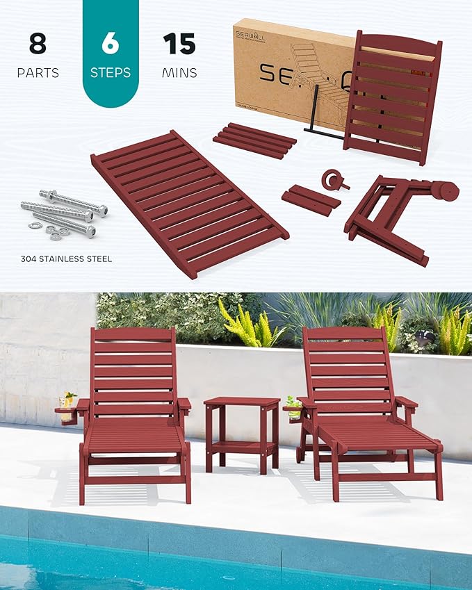 SERWALL Patio Chaise Lounge Chair, Poly Lounge Chair - Image 6