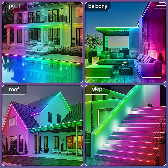 zoegi 200ft Outdoor LED Strip Lights Waterproof, Music Sync RGB IP68 Outside - Image 4