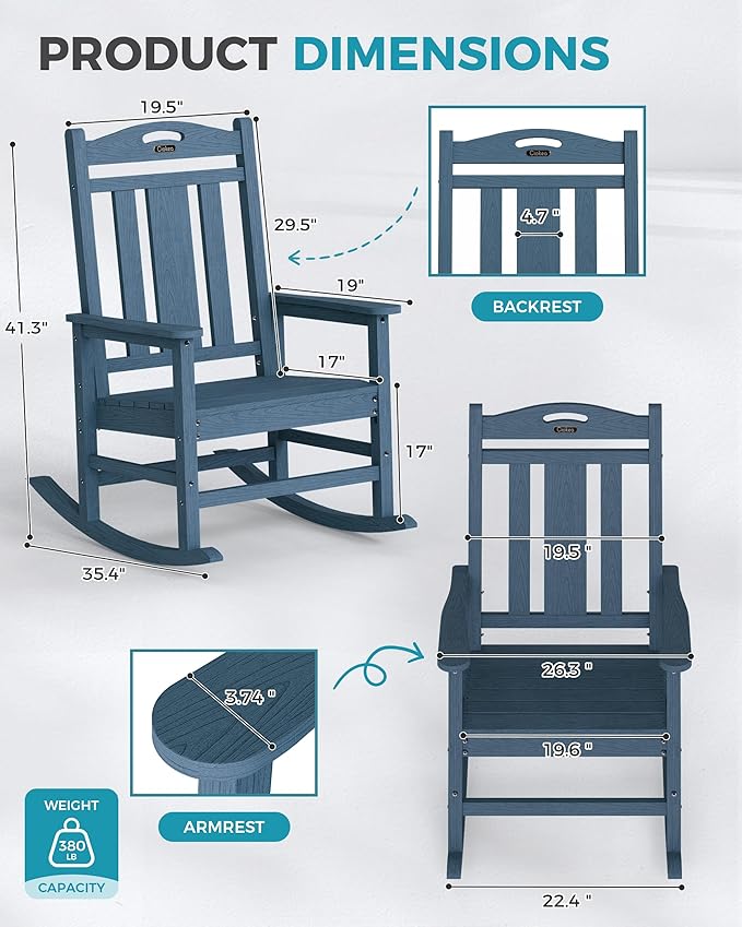 Ciokea Oversized Outdoor Rocking Chair, 380lbs Heavy-Duty Large Patio Rocker - Image 3