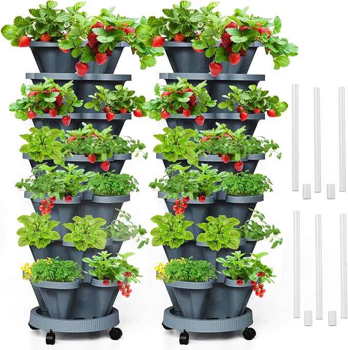 7 Tiered Strawberry Vertical Planters Tower Garden 2 Pack, Stacking Herb by Tectsia