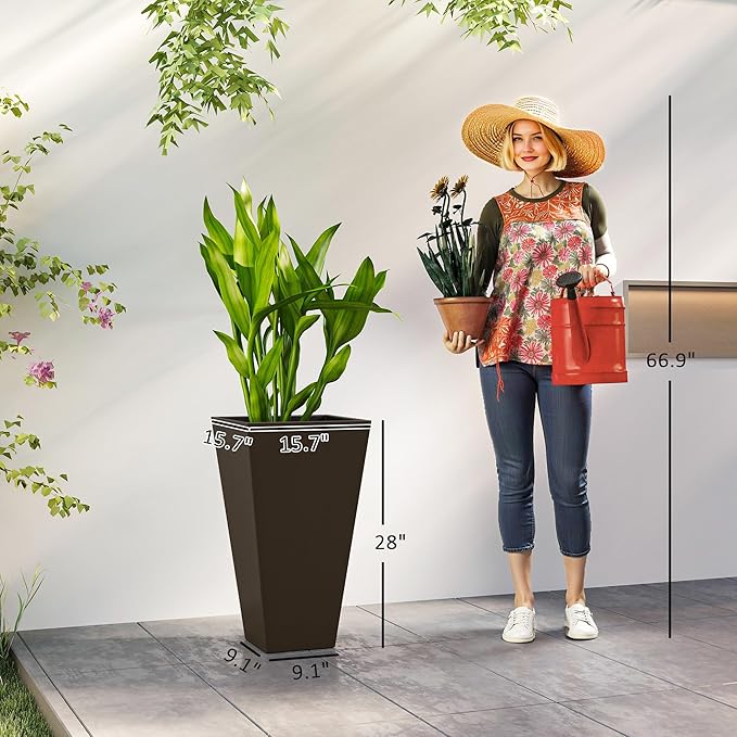 Outsunny Tall Planters for Outdoor Plants Set of 3, 28 in Taper Planters - Image 3