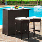 Tangkula Patio Bar Set, 3 Piece Outdoor Rattan Wicker Bar Set by TANGKULA