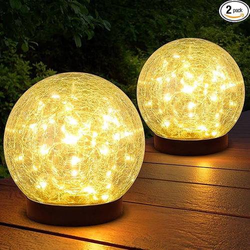 2-Pack Garden Solar Lights Outdoor, Cracked Glass Ball Light Waterproof by ASOMST