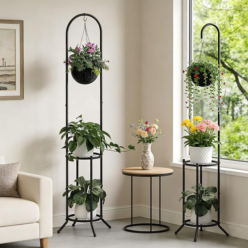 2-tier Hanging Plant Stand Plant Hanger Indoor Outdoor Corner Plant Stands - Image 2