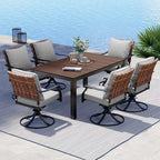 Grand patio 7-Piece Outdoor Dining Set, 6 Leather-Look Resin Wicker Swivel by GrandPatio