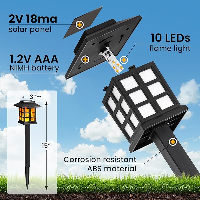 GIGALUMI Solar Lights for Outside, 12 Pack Flickering Flame LED Solar Outdoor - Image 7