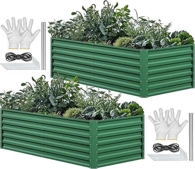 YITAHOME 6x3x2ft 2pcs Large Raised Garden Bed Kit, Galvanized Metal Planter Box by YITAHOME