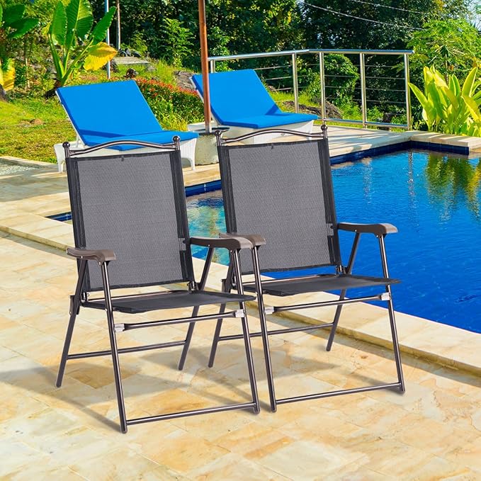 Giantex Set of 2 Patio Folding Chairs, Outdoor Patio Dining Chairs w/Armrest - Image 4