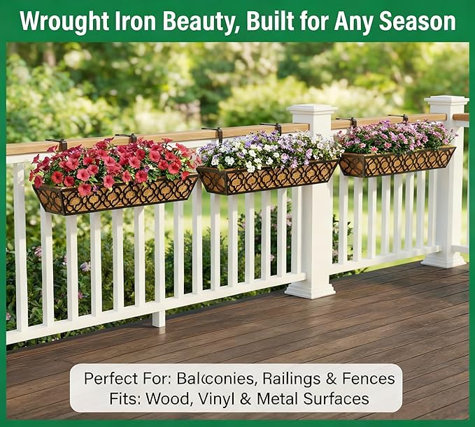 Y&M 30 inch Window Planter Box 4Pcs Iron Window Deck Railing Planter - Image 8