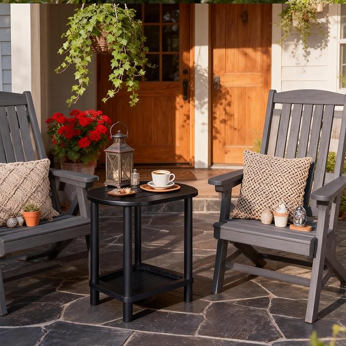 2 Tier Outdoor Side Table, Solid Wood Small Outdoor End Tables, Patio Table - Image 2