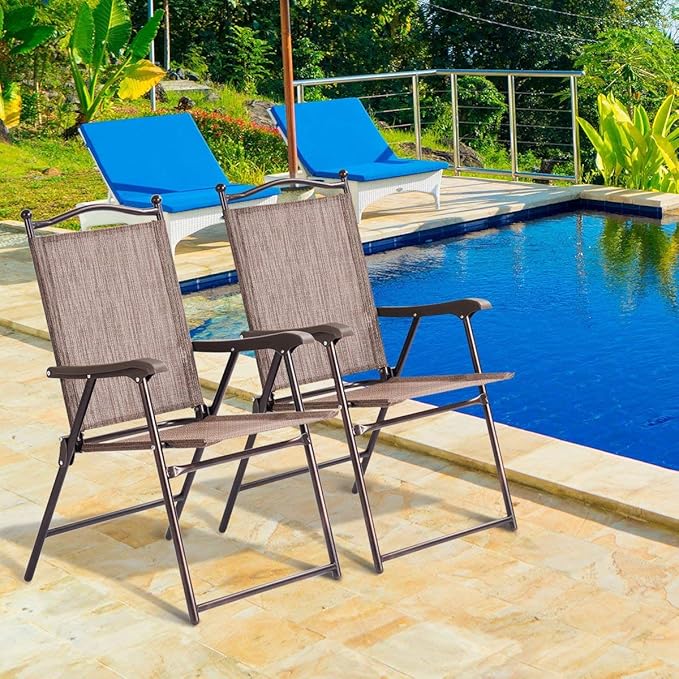 Giantex Set of 2 Patio Folding Chairs, Outdoor Patio Dining Chairs w/Armrest - Image 2