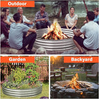 60 Inch Galvanized Steel Fire Pit Ring, 12 Inch Raised Heavy Duty Wood Burning - Image 4