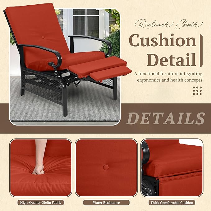 Oakcloud Adjustable Outdoor Lounge Chair Metal Patio Relaxing Recliner Chair Set - Image 4