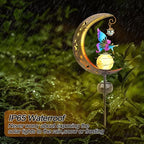Solar Fairy Garden Light Decor, Moon Fairy Stake Lights, Crackle Glass Globe - Image 4