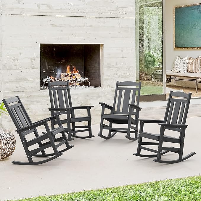 LUE BONA Outdoor Rocking Chairs Set of 4, Weather Resistant HDPS Poly Rocker by LUEBONA