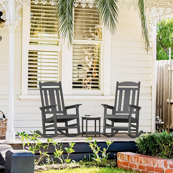 LUE BONA Outdoor Rocking Chairs Set of 4, Weather Resistant HDPS Poly Rocker - Image 3