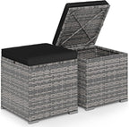 Tangkula 2 Pieces Patio Ottomans, Patiojoy Hand-Woven PE Rattan Side Table by TANGKULA