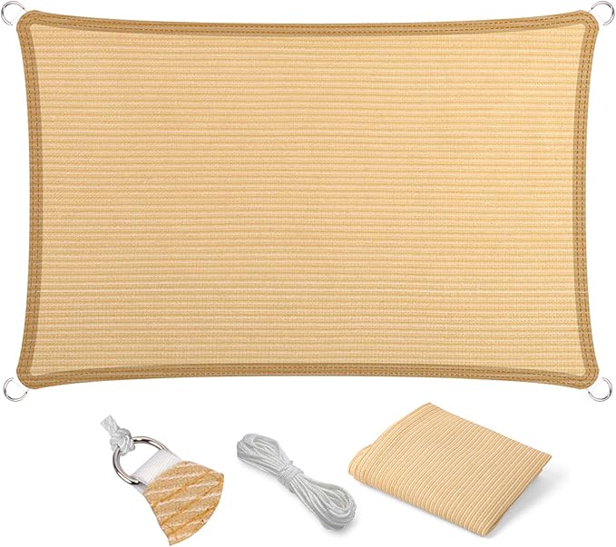 Eden's Decor Straight Flat-Edged Sun Shade Sail Rectangular 8' x 17' Beige by EdensDecorInc