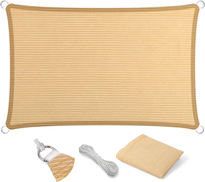 Eden's Decor Straight Flat-Edged Sun Shade Sail Rectangular 15' x 16' Beige by EdensDecorInc