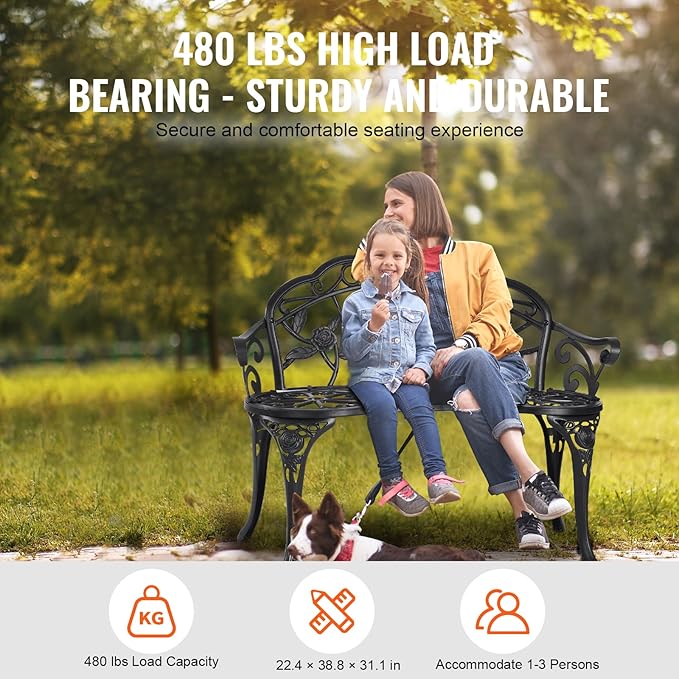 VEVOR 480 lbs Load Capacity, 38.8 inches Metal, Outdoor Backrest and Armrests - Image 5