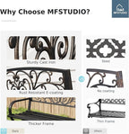 MFSTUDIO 50 Inches Outdoor Garden Bench, Cast Iron Metal Frame Patio Park Bench - Image 7