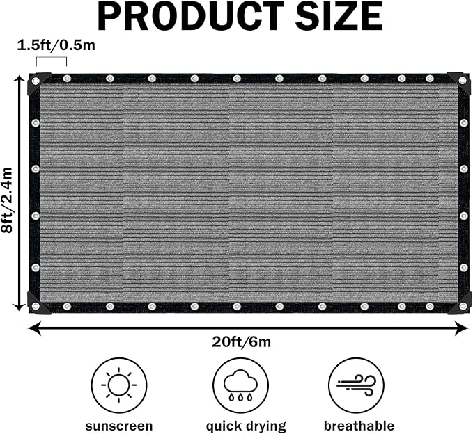 Sun Shade Cloth with Grommets, 90% UV Protection Shade Fabric, Pergola Shade - Image 2