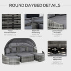 Outsunny 4-Piece Outdoor Rattan Furniture Set, Round Convertible Patio Daybed - Image 5