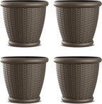 Suncast 4 Pack Wicker Planter w/ Drillable Drain Holes, Decorative by Suncast