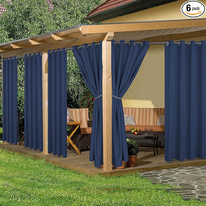HolidayIdeas Outdoor Curtains for Patio Waterproof, 6 Panels by HolidayIdeas
