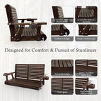 Wooden Porch Swing 2-Seater, High Backrest and Deep Seat, Bench Swing - Image 5