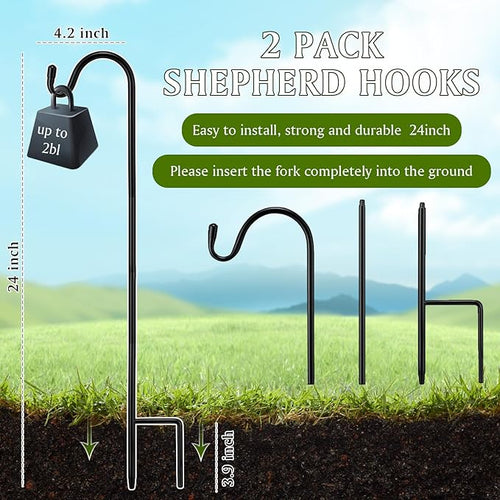 2 Pcs 24 Inch Shepherds Hook for Outdoor Adjustable Bird Feeder Pole Metal - Image 2