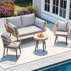 DWVO Patio Furniture Set 4 Pieces Boho Wicker Bistro Set, All Weather Outdoor by DWVO