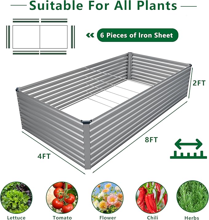 8x4x2FT Galvanized Raised Garden Bed Kit, Vegetable Plant Boxes-Rectangle Metal - Image 2