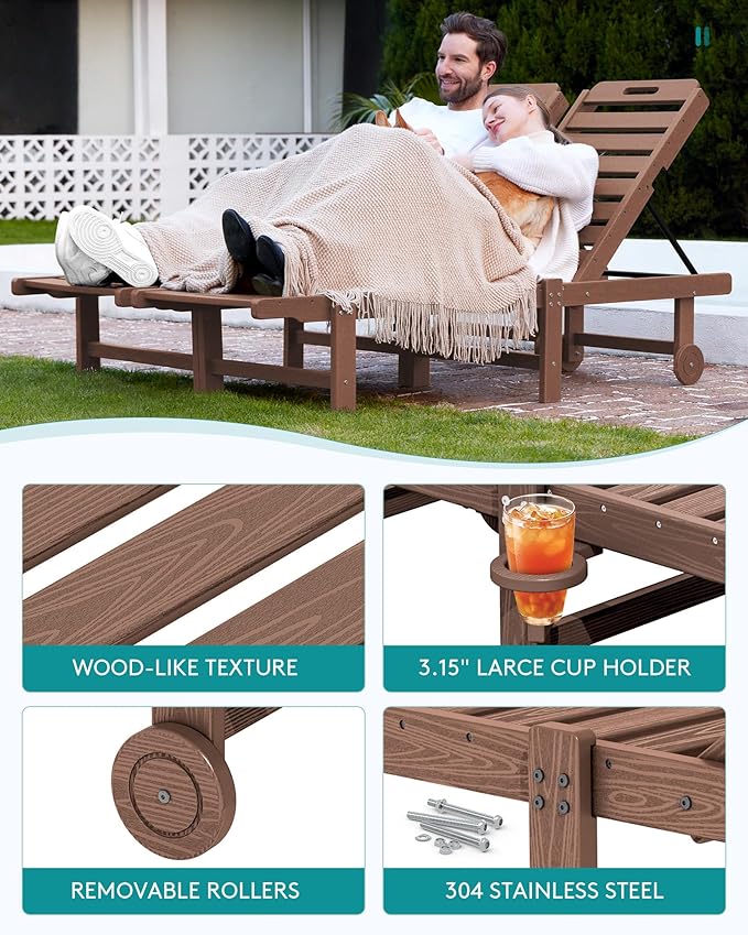 SERWALL Outdoor Chaise Lounge Set of 8, HDPE Pool Lounge Chairs - Image 5