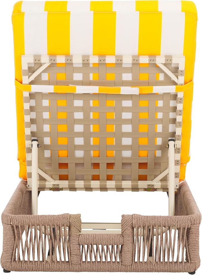 SAFAVIEH Outdoor Collection Gillian Heather Tan & Yellow Stripe Chaise Lounge - Image 5