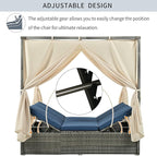 Patio Chaise Lounge, Four-sided Canopy, Overhead Curtain and Blue Cushions - Image 2