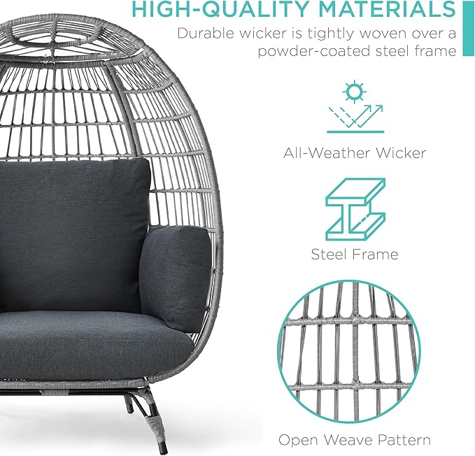 Best Choice Products Wicker Egg Chair, Oversized Indoor Outdoor Lounger - Image 5