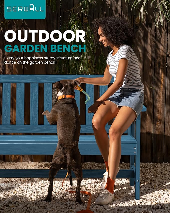 SERWALL Outdoor Bench, HDPE Outdoor Benches Weatherproof, 2-Person Garden Bench - Image 8