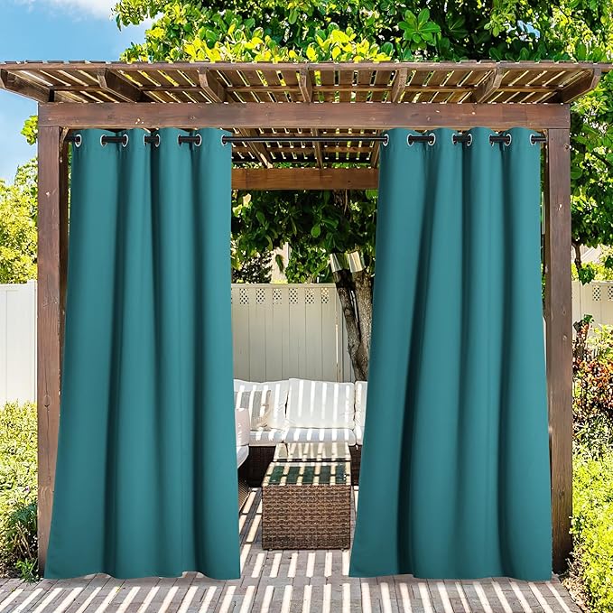 NICETOWN 2 Panels Peacock Teal Outdoor Curtains - Image 2
