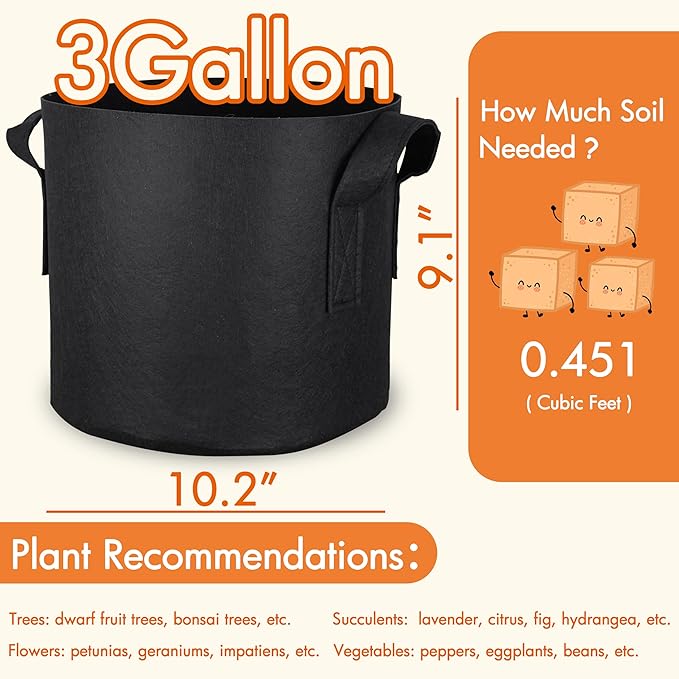 Gardzen 10-Pack 3 Gallons Grow Bags, Aeration Fabric Pots - Image 2