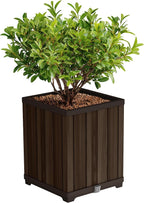Keter Signature 21.6 Inch Tall Square Large Wood Look Planter by Keter