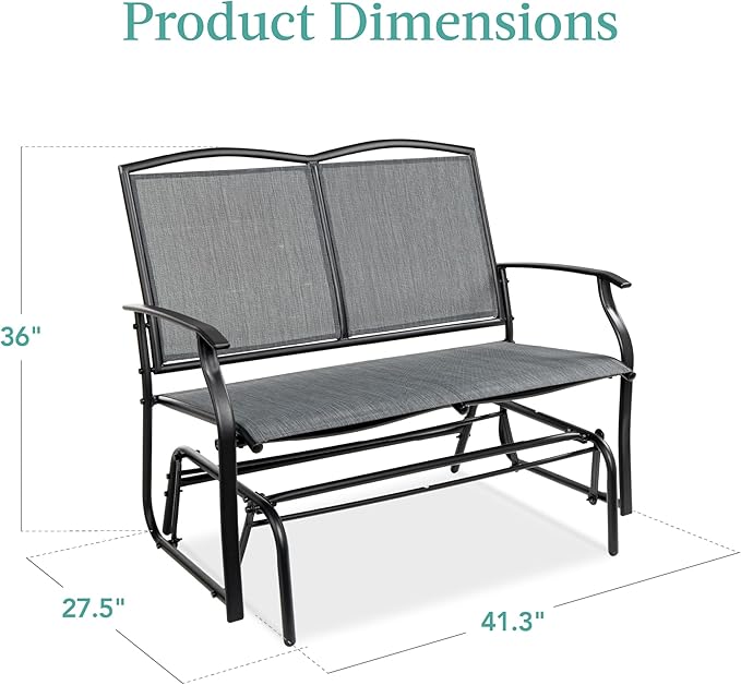 Best Choice Products 2-Person Outdoor Patio Swing Glider Steel Bench Loveseat - Image 3
