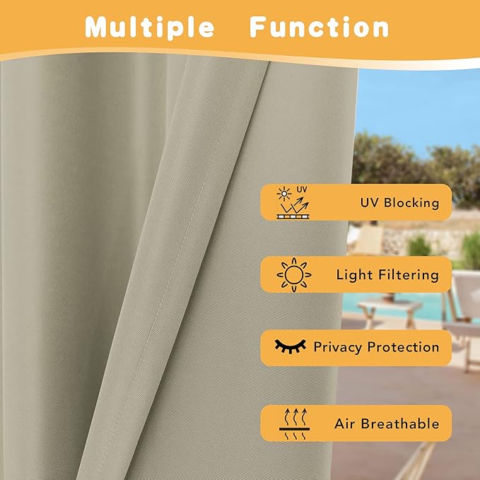 HolidayIdeas Outdoor Curtains for Patio Waterproof, 2 Panels - Image 3