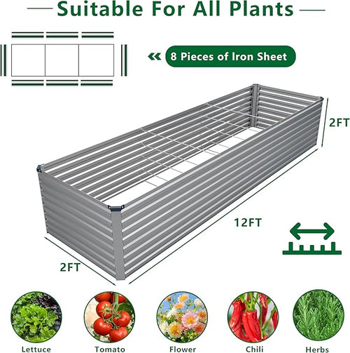 12x2x2FT Galvanized Raised Garden Bed Kit, Vegetable Plant Boxes-Rectangle - Image 2