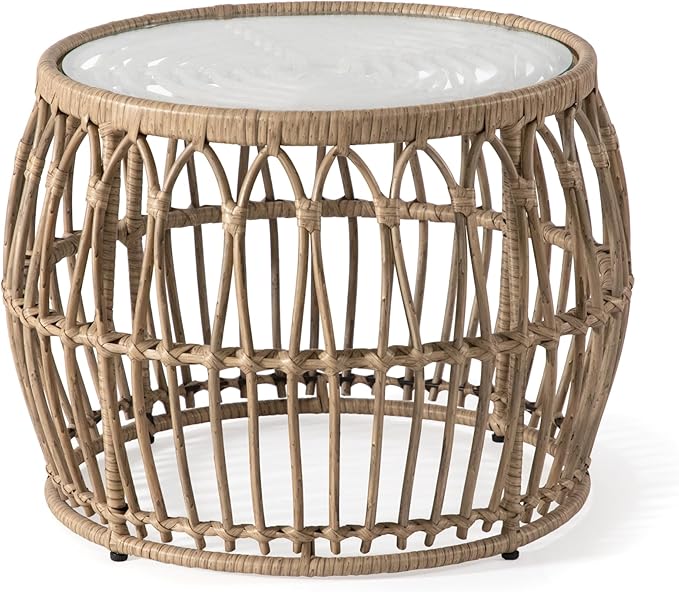 Furniture of America Ysar Boho Rattan Round Coffee Table Outdoor by FurnitureofAmerica