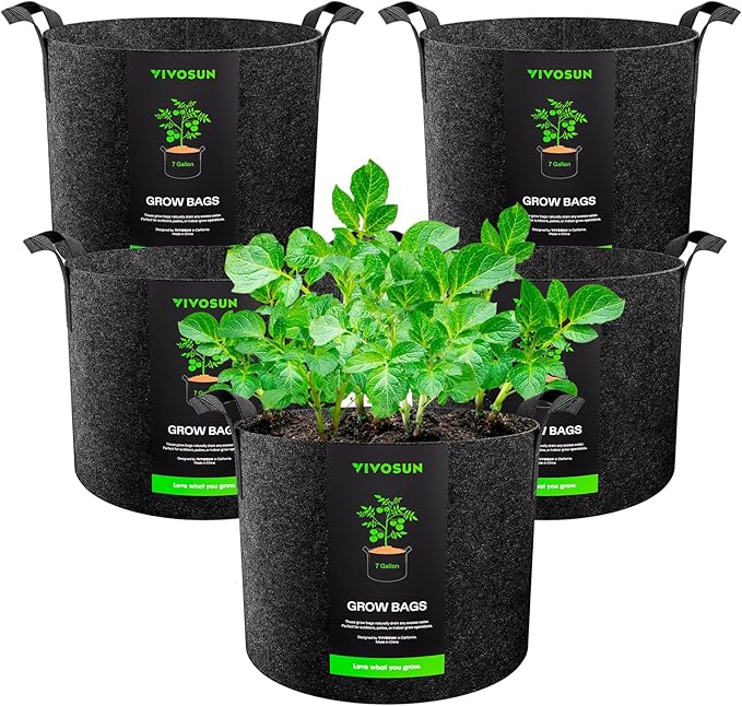 VIVOSUN 5-Pack 7 Gallon Plant Grow Bags, Heavy Duty Thickened Nonwoven Fabric by VIVOSUN