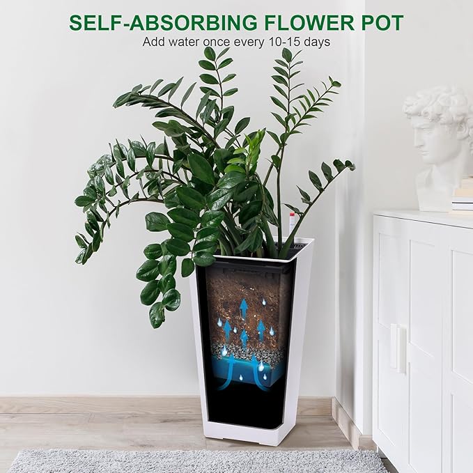 GarveeLife 22.5 in Tall Planters Set of 2, Outdoor＆Indoor Black Planter Pots - Image 6