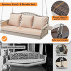 Upgraded Wicker Hanging Porch Swing Heavy Duty 900 LBS 3-Seat Outdoor Patio - Image 2
